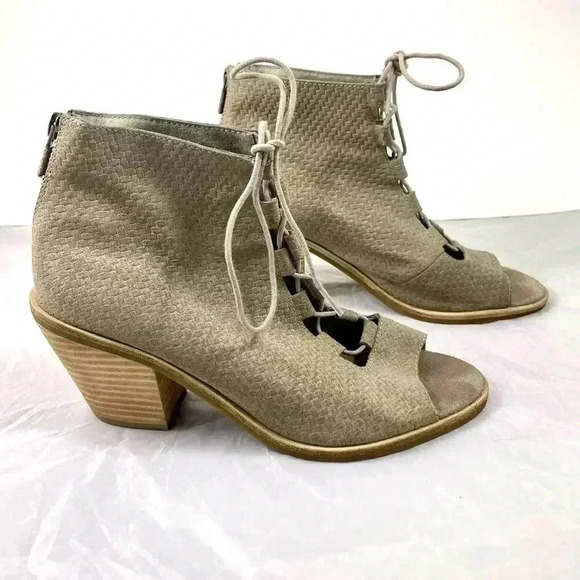 Eileen Fisher Beige Lace Up Peep Open Toe Bootie Women Sz 8 - Picture 3 of 8